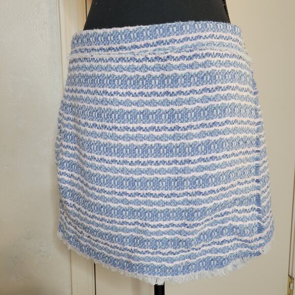 HOUSE OF HARLOW 1960 Tweed Boucle Skirt SKORT Light Blue White Fringe Hem✨️M/8 - Picture 5 of 16